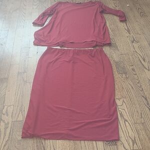 Sympli Red Asymmetrical 3/4 Sleeve Tunic Skirt Set